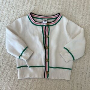 Janie & Jack White Cardigan with Green and Pink Accents